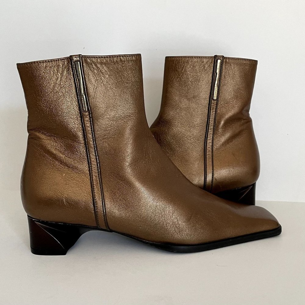 Nouchka Leather Metallic Copper Ankle Boots Dark Academia